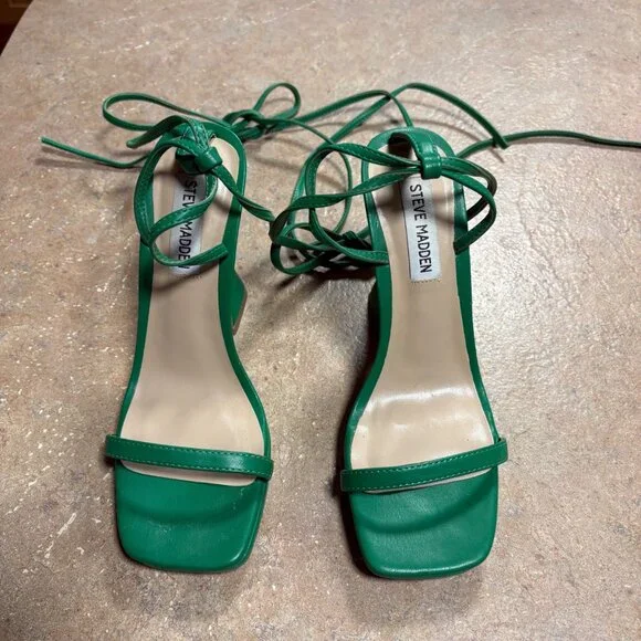 EXCELLENT Steve Madden Green Lafayette Flared Block Heel Wrap-Around Sandals 7.5 - Picture 3 of 13